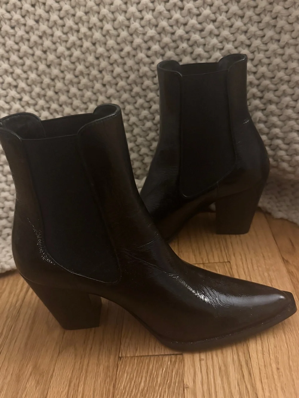 Stuart Weitzman Black Leather Jolene Chelsea Block Heel Booties